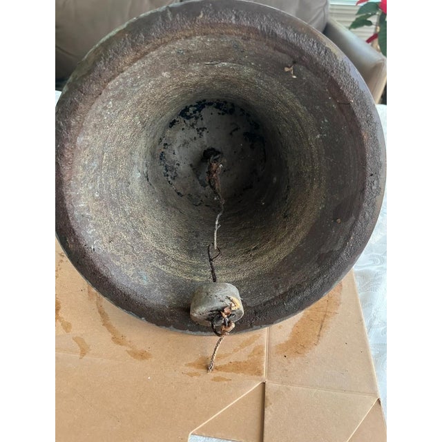 Metal Antique Bronze Chapel Bell With Ornate Floral Relief and Rich Patina For Sale - Image 7 of 10