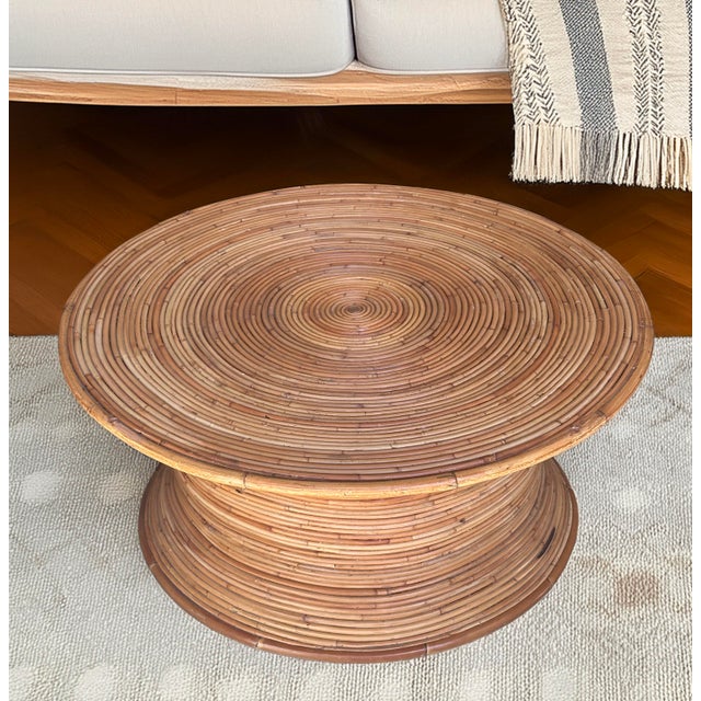 Gabriella Crespi Pencil Reed Bamboo Round Crespi Style Coastal Coffee Table For Sale - Image 4 of 5