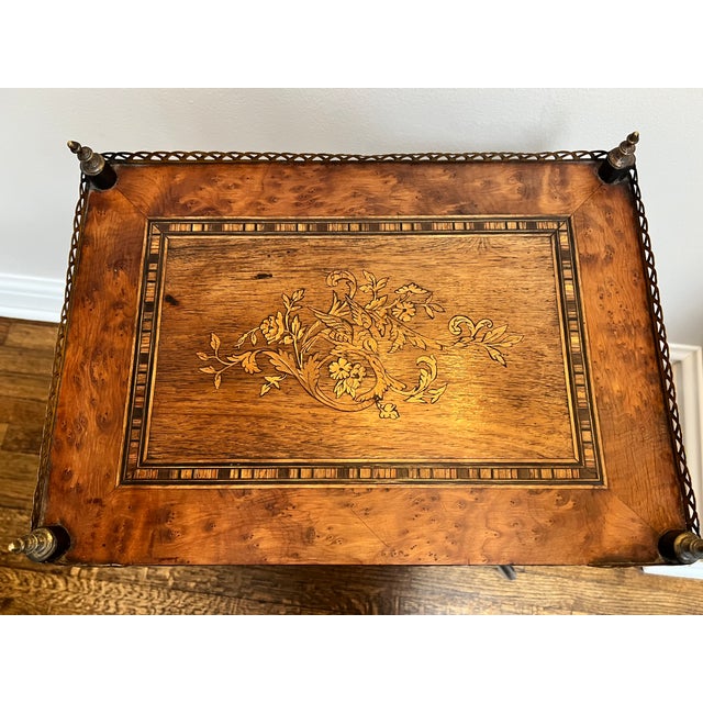 18th Century French Louis XVI 3-Tier Marquetry Inlaid Table Etagère With Ebonized Legs For Sale - Image 4 of 8