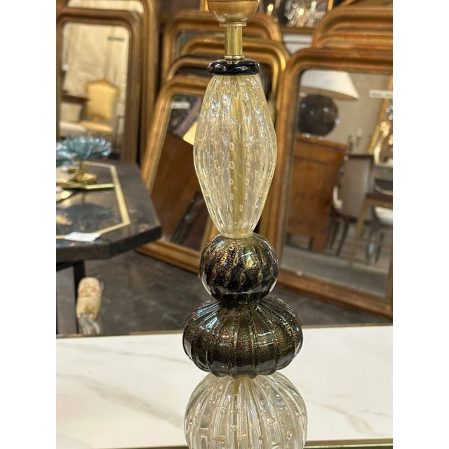 Pair of Modern Murano Glass Black and Gold Lamps For Sale - Image 4 of 6