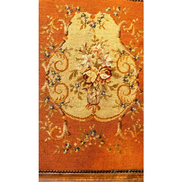 Antique Aubusson & Carved Walnut Upholstered Tapestry Screen Stand For Sale - Image 9 of 12
