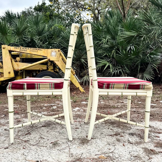 Ornamental & Decorative Materials Vintage Coastal Faux Bamboo Dining Chairs - Set of 4 For Sale - Image 7 of 12
