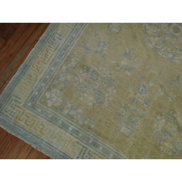 Chinese Early 20th Century Champagne Mustard Soft Blue Chinese Rug - 5'3" x 8'1" For Sale - Image 3 of 18