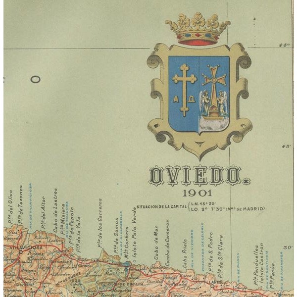 1900 - 1909 Topographic Map of Oviedo, 1901 For Sale - Image 5 of 6