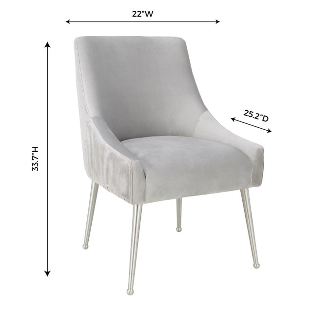 Metal Beatrix Pleated Light Grey Velvet Side Chair with Silver Legs For Sale - Image 7 of 9