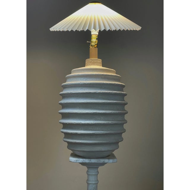 Large Vintage Modernist Textured Decorator’s Table Lamp. Ridged detail along the oval shaped body. Textured plaster/resin...