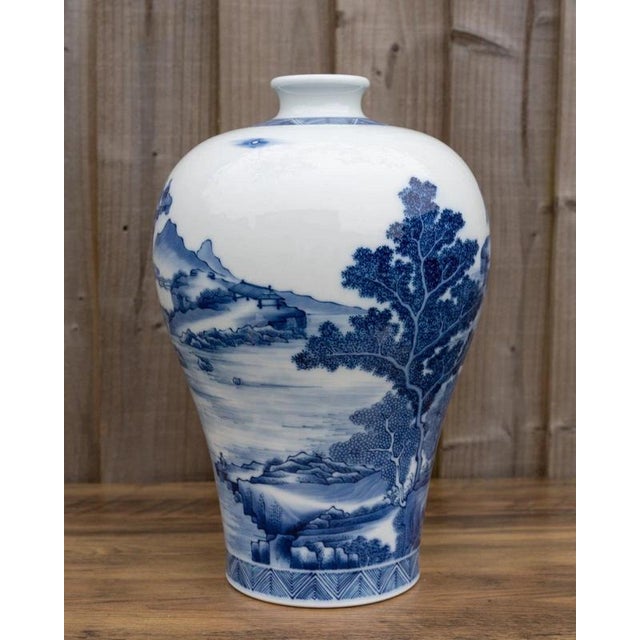 20th Century Chinese Blue and White Kangxi-Style Meiping Porcelain Vase For Sale - Image 6 of 18