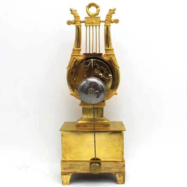 Metal 19th Century Empire Gilt Bronze Lira Pendulum Clock For Sale - Image 7 of 12