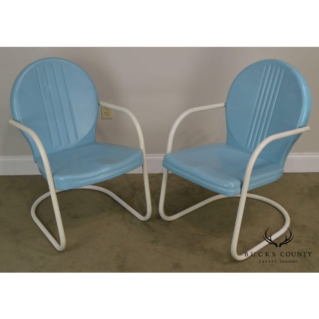 Art Deco Style 1940's Vintage Pair Metal Patio Lawn Chairs Chairish