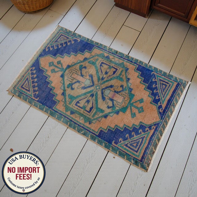 Textile 1970s Hand Knotted Small Oushak Rug Mini Rug Mat - 1'9" X 2'11" For Sale - Image 7 of 14