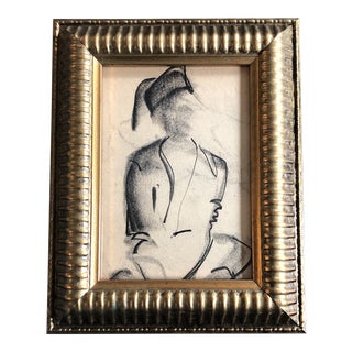 Original Vintage Abstract Charcoal Fashion Study Drawing Framed 1950’s For Sale