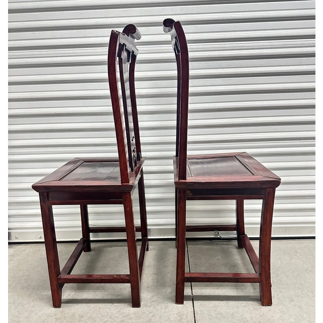 Chinese 19th Century Antique Chinese Yoke Back Scholar's Side Chair Set For Sale - Image 3 of 11