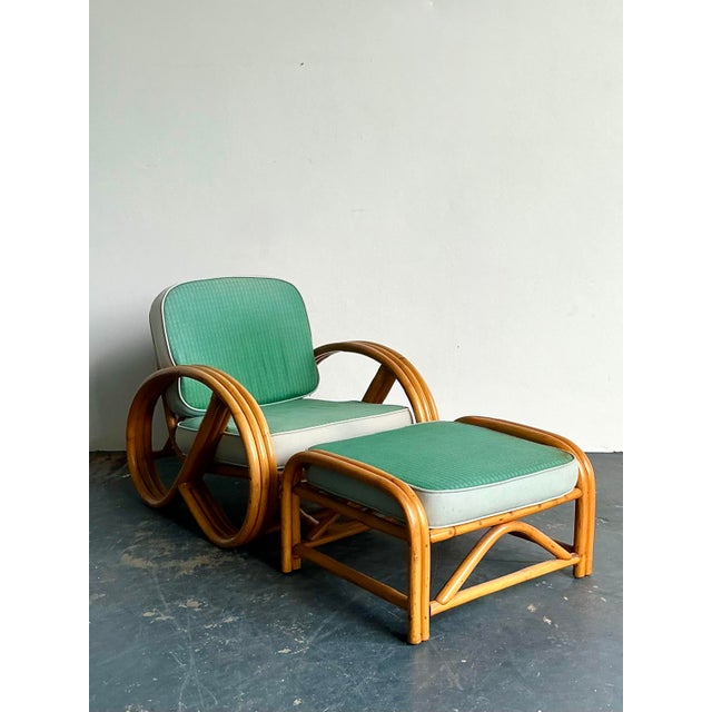 Wood Vintage 1950s Beverly Hills Rattan Lounge Chairs and Ottoman For Sale - Image 7 of 12