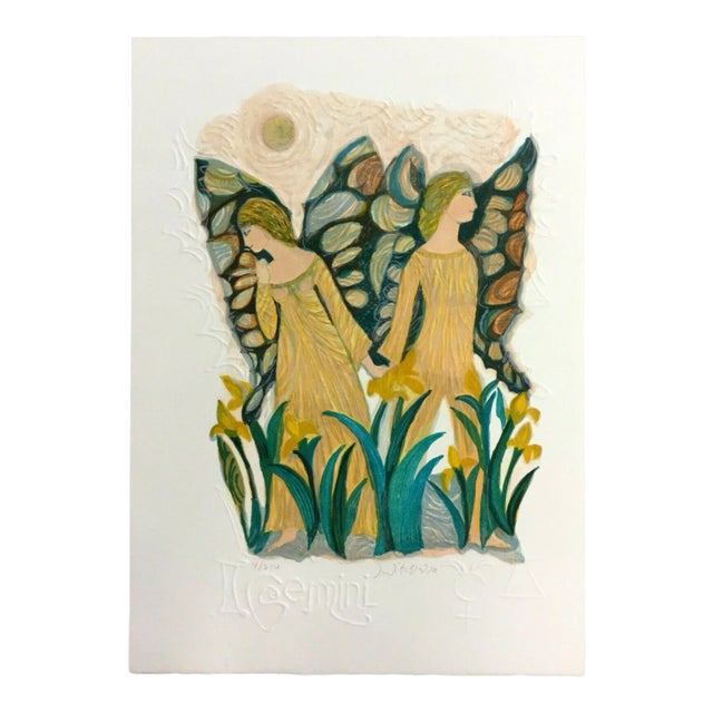 Mid Century Modern Unframed Gemini Zodiac Judith Bledsoe Hand Signed Lithograph For Sale