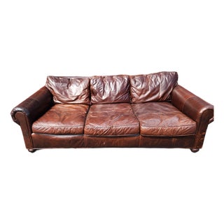 Restoration Hardware Lancaster Luxe Brown Leather Sofa For Sale