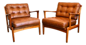 Swedish Teak and Leather Kuba Armchairs by Bertil Fridhagen for Br. Andersson, 1950s, Set of 2