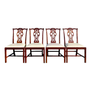Maitland Smith Chippendale Straight Leg Massachusetts Regency Mahogany Dining Side Chairs, Hollywood Regency
