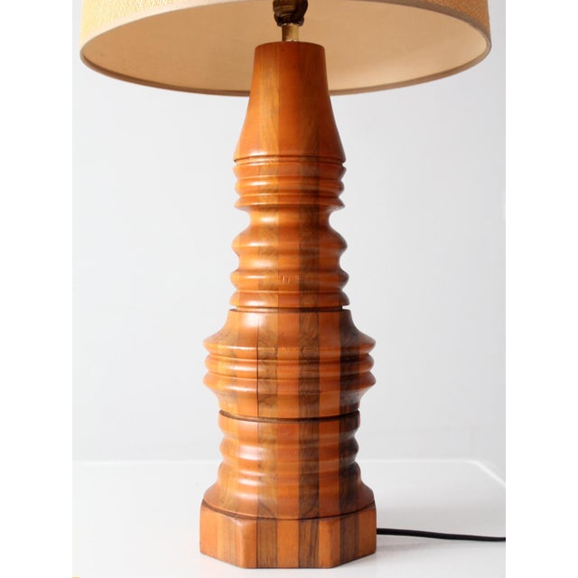 Mid 20th Century Mid Century Turned Mixed Wood Table Lamp With Woven Shade For Sale - Image 12 of 18