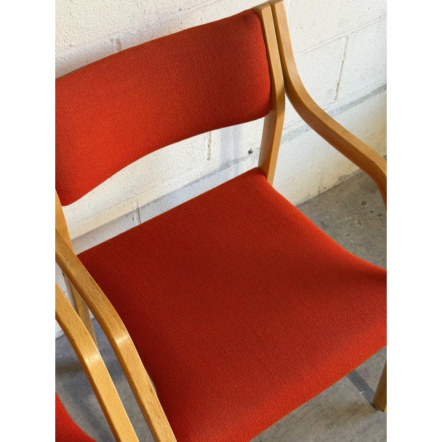 Wood Red Fabric Bentwood Armchairs Pair Scandinavian Mid-Century Modern 1970s For Sale - Image 7 of 12