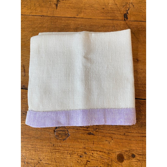 Traditional Vintage Linen Color Blocked Hemstitched Hand/Kitchen Towels, Set of 4 For Sale - Image 3 of 10