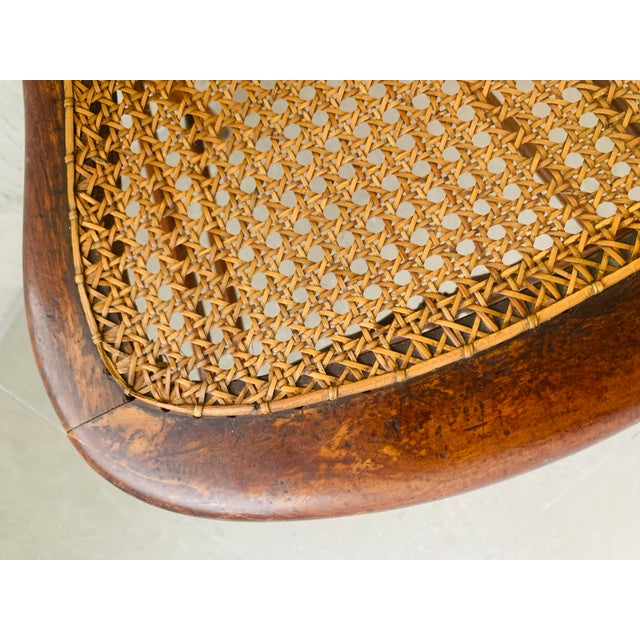Brown Early 20th Century Vintage Petite Boudoir Chair, Turned Fruitwood Legs and Stretcher With Balloon Caned Back and Seat, in the Style of Louis XVI For Sale - Image 8 of 12