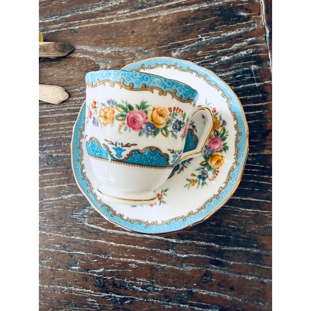 Vintage Crown Staffordshire Lyric Tunis Blue Fine Bone China – 6 Small Teacups & Saucers – 12 Piece Set – England For Sale In Chicago - Image 6 of 12