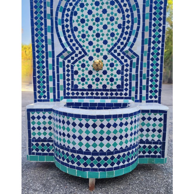 2020s Blue / Off White / Aqua Moroccan Mosaic Tile Fountain, Tarsi3 For Sale - Image 5 of 9