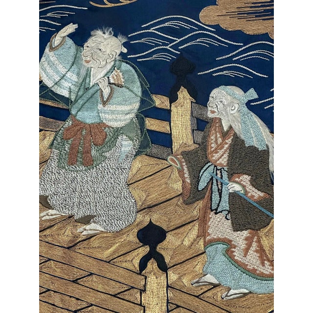 A finely embroidered Japanese silk Fukusa panel presented in a beautiful silk-lined giltwood frame (newly framed and...