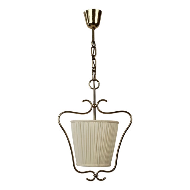 Austrian Pendant in Brass with Silk Shades by Rupert Nikoll, 1955 For Sale