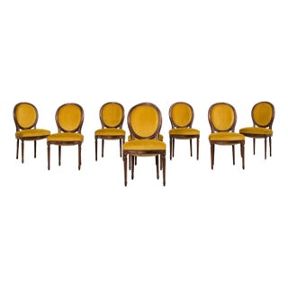 Set of Eight French Louis XVI Style Walnut Dining Chairs For Sale