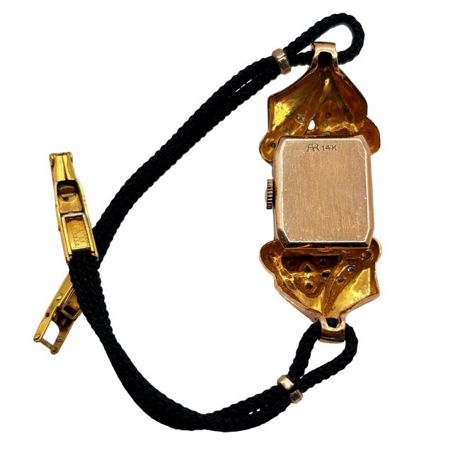 1940s Women's 14k Gold Wristwatch W/ Ruby & Diamond Accents by Jacoby-Bender For Sale In Los Angeles - Image 6 of 16