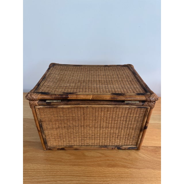Brown Late 20th Century Large Hinged Tortoise Bamboo and Woven Cane Storage Box For Sale - Image 8 of 8