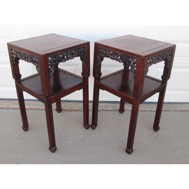 Set of 2 Antique 19th Century Chinese Vase Stands / Side Tables For Sale - Image 4 of 12
