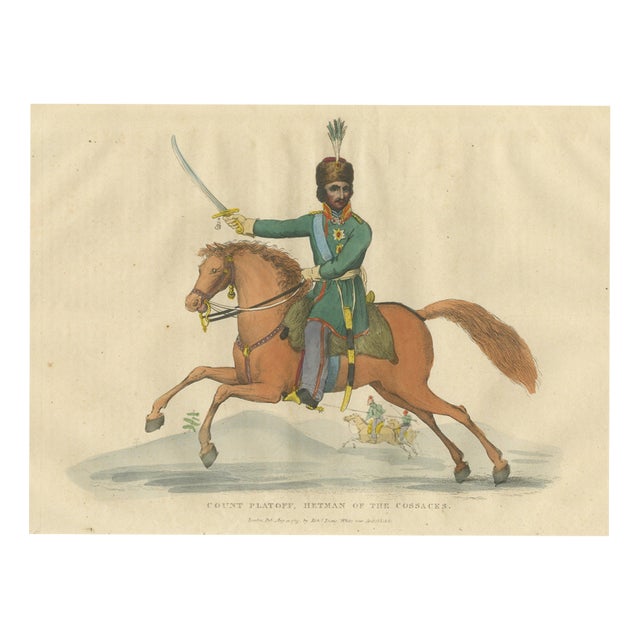 Richard Evans, Count Platov, Hetman of the Cossacks, with Lancers Beyond, 1815, Engraving For Sale