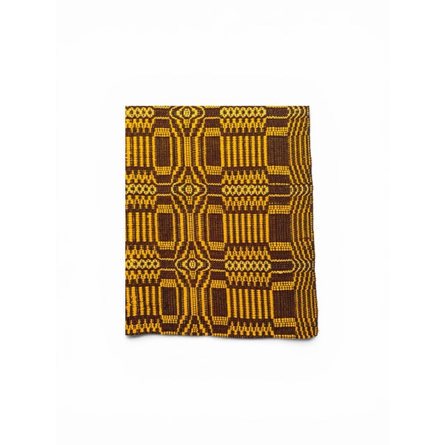 Vintage Mustard & Chocolate Geometric Double Weave Jacquard Blanket For Sale In New York - Image 6 of 6