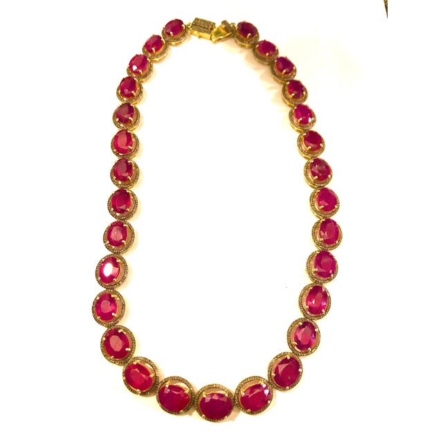 Bochic "Capri" Vintage Ruby & Diamond Necklace & Earring Set 18K Gold & Silver For Sale - Image 18 of 18