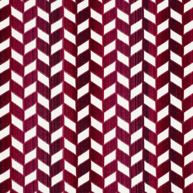 Sample - Schumacher Chevron Strie Velvet Fabric in Garnet For Sale