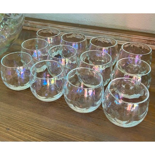 1960s Vintage-Mid Century Draping Iridescent Glass 14 Piece Punch Bowl Set-Includes Glass Ladle Not Pictured For Sale - Image 5 of 9