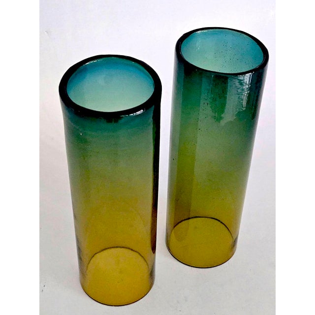 1970s Scandinavian Hand Blown Glass Hurricane Candle Holders, a Pair For Sale - Image 9 of 12