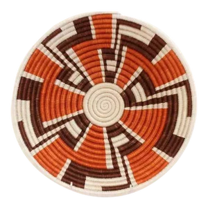 Rwanda Zig Zag Woven Basket - Brown & Burnt Orange With White
