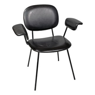 Mid-Century Modern Italian Black Faux Leather and Black Metal Armchair, 1960s For Sale