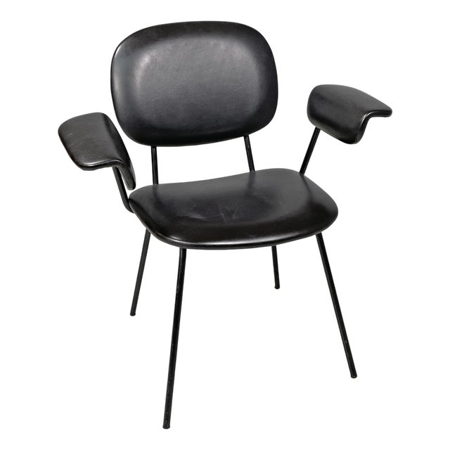 Mid-Century Modern Italian Black Faux Leather and Black Metal Armchair, 1960s For Sale
