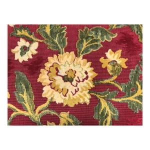 1.63 Yard Brunschwig & Fils Ombremont Grospoint Rouge Belgian Cut Velvet Red Beige Green Mustard Yellow Floral Upholstery Tapestry Fabric