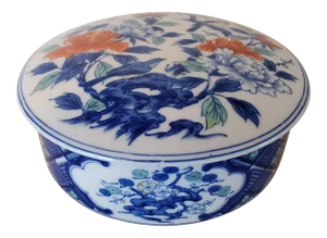 1960s Large Blue and White Vintage Porcelain Trinket Box