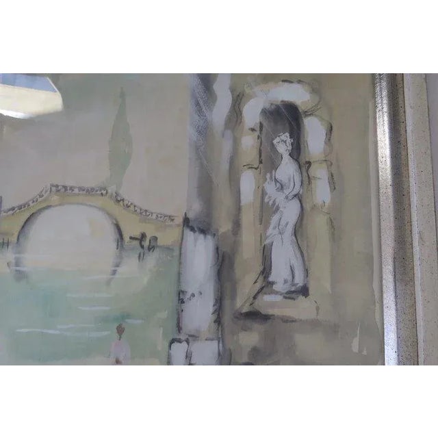 Mid 20th Century Mid 20th Century Watercolor "Solitude" by Gina Rudolf Lesch Fine Art Mid-Century Hollywood Regency Framed Architectural Ruins For Sale - Image 5 of 8