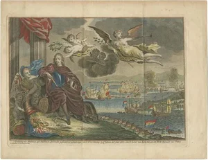 Simon Fokke after Jan de Baen, Raid on the Medway, England, 1790s, Hand-Colored Engraving