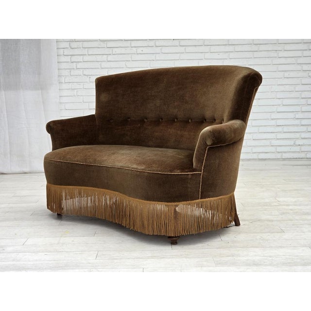 Danish 2-Seater Sofa in Green Furniture Velour, 1960s For Sale - Image 12 of 18