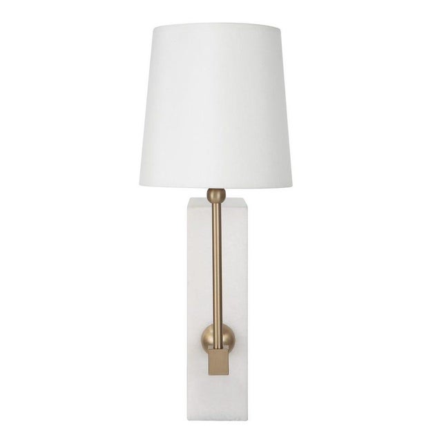White Marble With Brass Shelf Lamp For Sale - Image 4 of 12