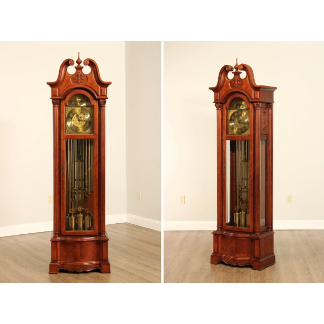 Late 20th Century Ridgeway Traditional Cherry Tall Case Grandfather Clock For Sale - Image 9 of 13