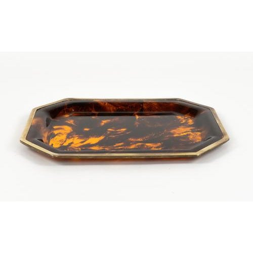 Christian Dior Serving Tray in Faux Tortoiseshell and Brass from Christian Dior, 1970s For Sale - Image 4 of 11